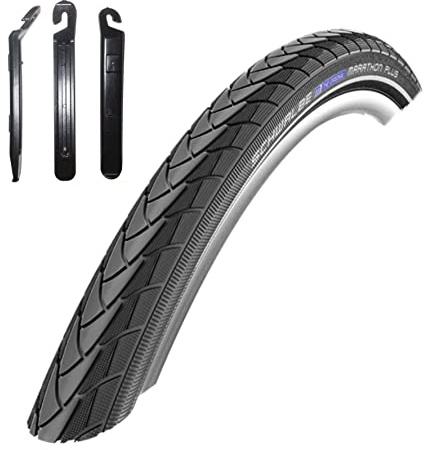 1 x Schwalbe Marathon Plus Unplattbar Fahrradreifen Fahrradmantel in Schwarz mit Reflex 37-622 (28 x 1.40) inkl. 3 Reifenheber