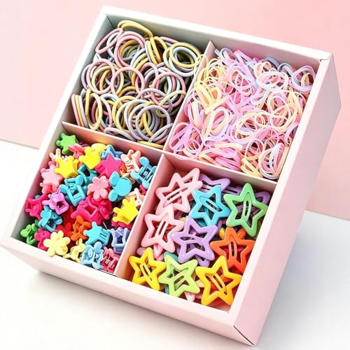 HCliptie 1140 Stück Haargummis mit Design elastische Haargummis für besseren Halt, Haarschmuck mit Haargummis in verschiedenen Farben