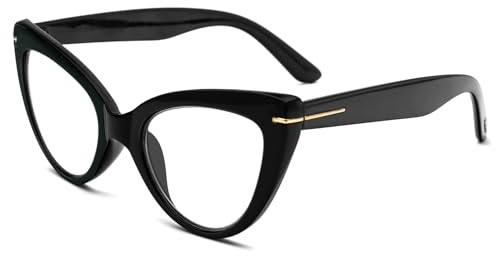 KoKoBin Große Cat Eye Lesebrille Damen Anti-Blaulicht Brille Mode und bequemer Katzenauge Computerleser(Schwarz,+1.0)