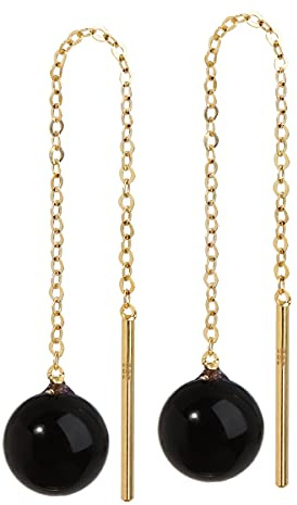 NKlaus Durchzieher-Ohrring 585er Gelbgold 14 Karat diamantiert 2 Stück | Steindurchmesser 6,1–6,3mm; Stablänge 12mm; Stabdicke 0,8mm; Ankerkette 47mm; ca. 1,2g