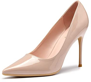 Zhabtuc Tacco Alto 10 cm, Scarpe Slip-on a Punta da Donna Scarpe con Tacco a Spillo Décolleté da Sposa per Feste Scarpe Basic, Nudo, 42 EU