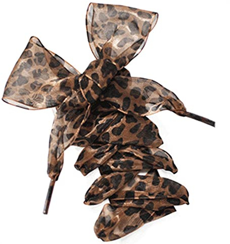 Breite Flache Chiffon-Schnürsenkel, 1 Paar, 4 cm x 130 cm, Braun Leopard | Verarbeitete Enden, Transparente Bandoptik, für Kinder und Erwachsene, Sneaker, Stiefel, Sport- und Elegante Schuhe