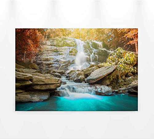 BRICOFLOR Canvas print DD120318 Waterfall | Blauw, Geel, Grijs, Oranje/Terracotta | Ideaal voor uw Kantoor 0,9 x 0,6 m