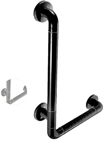 EEUK Badewannengriff Edelstahl, L-Form Badewanne WC Duschgriff Haltegriffe Für Senioren Badewannengriff Wandgriff Bad rutschfest Für Bad Und Dusche Badezimmer(Size:40 * 60cm,Color:Schwarz)