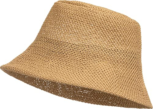 Caspar HT020 lässiger Damen Sommer Fischerhut Bucket Hat aus Toyo Stroh, Farbe:braun, Accessoires:One Size