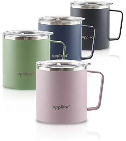 eppikan EppiTall Edelstahl Thermobecher, Isolierbecher, Kaffeebecher, Teebecher, Thermotasse 380 ml, Deckel mit verschließbarer Trinköffnung (380 ml, Pastel Pink)
