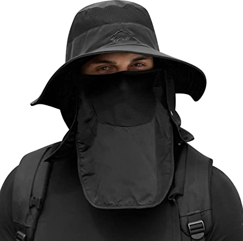 AIEOE Sombrero Pescador Hombre Sombrero de Sol con Cubierta de Cuello Desmontable Gorra de Pesca al Aire Libre 360 ° Protección Solar Plegable Secado Rápido Sombreros de Acampada y Marcha