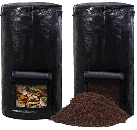 MyLifeUNIT Compost Bins Outdoor, Composting Bin for Outside Garden, Reusable Garden Yard Waste Bag, 34 Gallons (2 Pack, Black)