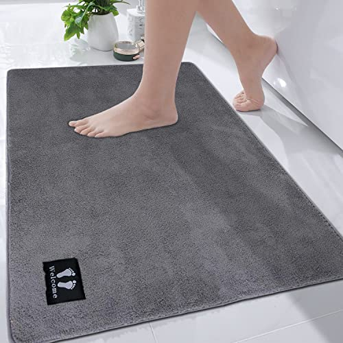 RTBQJ-AT Extra Large Bath Mat 120 x 80 cm Grey Bath Mat, Bathroom Mats Non Slip Absorbent Bath Mats for Bathroom, Microfiber Soft Bathroom Rug, Machine Washable Shower Mat Outside Shower