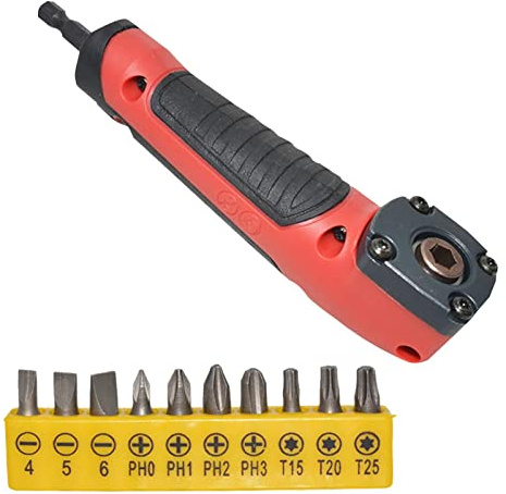 EKDJKK Right Angle Drill Attachment Electric Screwdriver Repair Set 90 Degree Corner Device Screwdriver Socket Adapter Kit 1/4 Inch Right Angle Drill Adapter with 10 Drill Bit Sets for Impact Driver