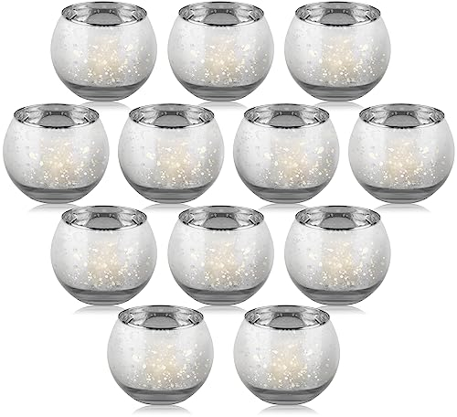 LALAGO 12 pièces Rond Verres à Bougie Chauffe-Plat, Tissés Porte-Bougie Chauffe-Plat en Verre, Porte-Bougie Chauffe-Plat,Verres à Bougie pour Bougie Chauffe-Plat Décoration Noël Mariage（Argent）