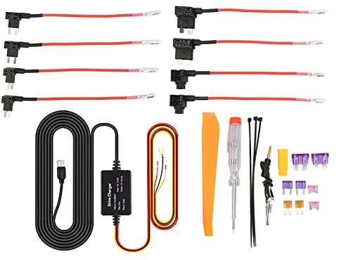 Qiilu Dash Cam Hardwire Kit, 12 V-28 V Bis 5 V Auto-Dash-Kamera-Ladekabel, USB-Adapter, Überhitzungsschutz für Spiegelkamera, GPS-Navigator, Radarwarner (MIKRO)