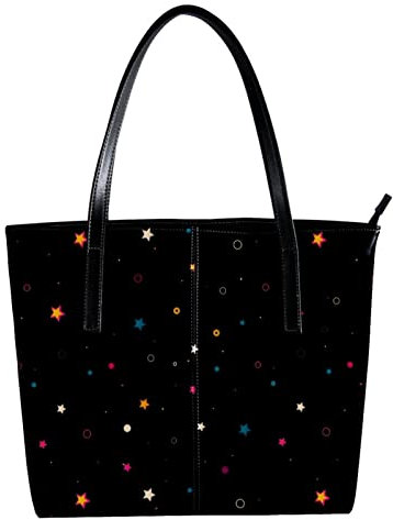 Schultertasche, leicht, lässig, Schultasche, Lehrertasche, Handtasche, Geldbörse, bunte Sterne, schwarzer Hintergrund, Mehrfarbig