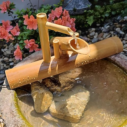 ZZYYZZ Fontaine Solaire en Bambou de 35 cm avec Pompe, fontaines à Eau Feng Shui Zen, décor de Jardin pour pelouse intérieure extérieure