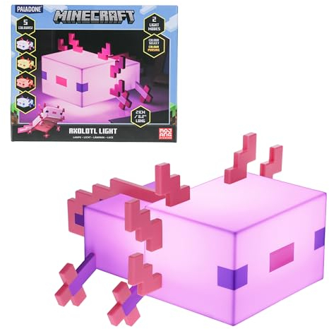 Minecraft Axolotl Lampe - Offiziell lizenziert, Fünf Farbmodi, Minecraft-Lampe für Gaming-Schreibtisch oder Nachttisch, Schlafzimmerdeko, Pink