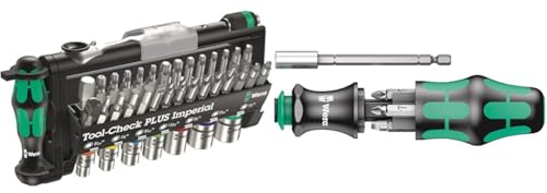 Wera 05056491001 Bit-Sortiment, Tool-Check PLUS Imperial, zöllig, 39-teilig & Kraftform Kompakt 28 mit Tasche, 7-teilig, Wera 05134491001