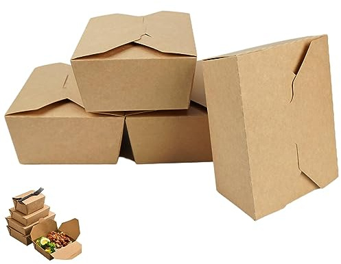 Contenedores de Comida Para Llevar 1300ml-300uds,Envasado de Cartón para Alimentos,Cajas de Cartón para Comida,Cartón de Sopa,Contenedores de Ensalada de Papel Kraft,Envases Take Away