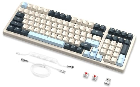 MAMBASNAKE × FREEWOLF K8 Teclado mecánico Colorido de 3-Modo, QWERTY Layout Bluetooth/2.4G, Teclado para Juegos 19RGB, Interruptor Rojo de Intercambio en Caliente para PC Mac -Blueberry