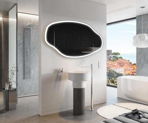 Artforma Badspiegel mit Beleuchtung - Asymmetrischer Spiegel - 114x74 - Led Spiegel Bad - Unregelmäßiger Form - Badezimmerspiegel Nach Maß - Modernes Design - Mit Rahmen