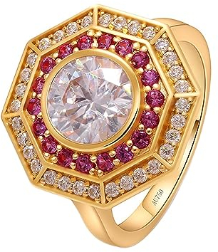 Whoiy Hochzeitsringe Ringe Rosegold, Echt Gold Verlobungsring 14 Karat Runder Schnitt Heiligenschein Eheringe Trauringe 585 Damenringe 1.5ct Moissanit Größe 49 (15.6)