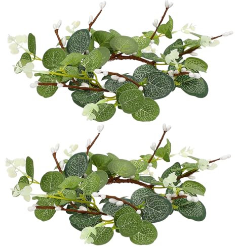 PRETYZOOM 24stücke Dekorative Kerzenkränze Kunstmaterial Mit Eukalyptus Und Beeren-Design Für Ostern Hochzeiten Tischdekoration