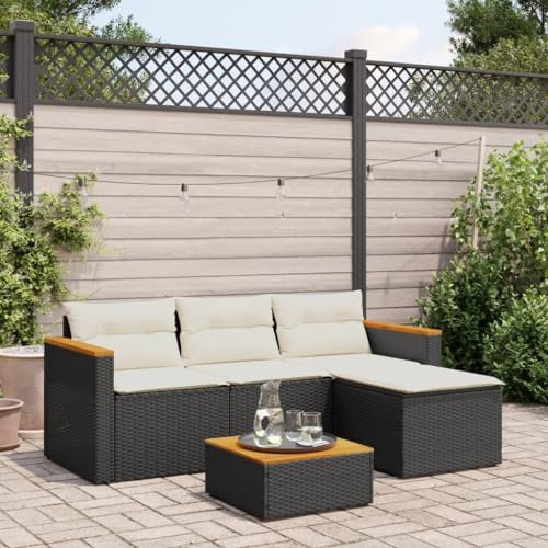 Tidyard 3-TLG.Garten-Sofagarnitur mit Kissen Lounge Sofa Sitzgruppe Gartenmöbel Lounge Gartenlounge Set Outdoor Sofa,Loungesofa Gartenset Schwarz Poly Rattan