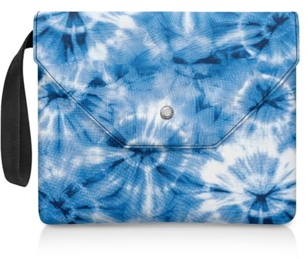 NETILGEN Bokomslag, skyddande fodral för bokälskare, studenter, lärare, bokärmskydd med extra stor ärmficka, gåvor för skolan, blå batik