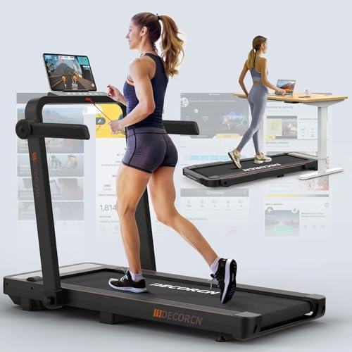 Decorcn Treadmills for Home, 2.5HP Folding Treadmill with 14KM/H, 135KG Capacity, Under Desk Treadmill with Fitness Apps, Bluetooth Speakers, Walking Pad & Running Machines for Home Office