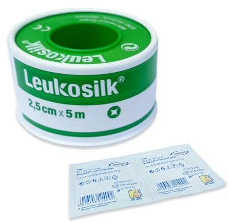 Leukosilk Fixierpflaster Rollenpflaster 2,5cm x 5m + 2 Alkoholtupfer - 1 Rolle Pflaster Sensitiv von BSN Medical - hautfreundlich beschriftbar rückstandlose Entfernung