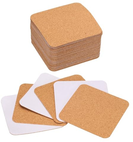 QUARKZMAN 50 Stück Selbstklebende Korkuntersetzer 90x90x1mm Korkplatte Korkplatten Korkmatte Kork Untersetzer Kork Selbstklebend für DIY Bastelarbeiten, Quadratische Abgerundete Ecken