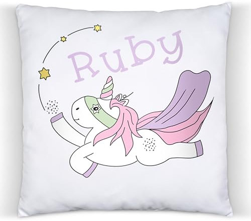 ZauberPrints Personalisiertes Einhorn Kissen mit Namen – Kuschelkissen für Mädchen – Einhorn Deko Kissen – Individuelles Geschenk zum Geburtstag, Weihnachten oder Mädchenzimmer – Weicher Kissenbezug