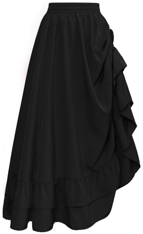 Scarlet Darkness Jupe longue à taille haute pour femme - Style Steampunk - Jupe maxi élastique à plusieurs niveaux - Ourlet à double couche réglable, Noir , M