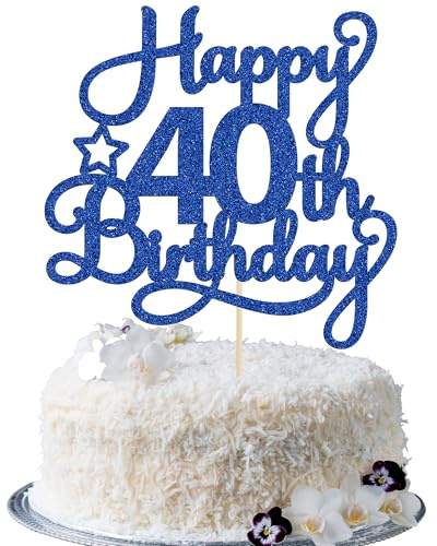 1 Pack Happy 40th Birthday Cake Topper Blue Glitter 40 & Fabulous Cheers to 40 Years Old 40th Birthday Cake Pick for Celebrating 40th Birthday Anniversary Party Cake Decorations Supplies