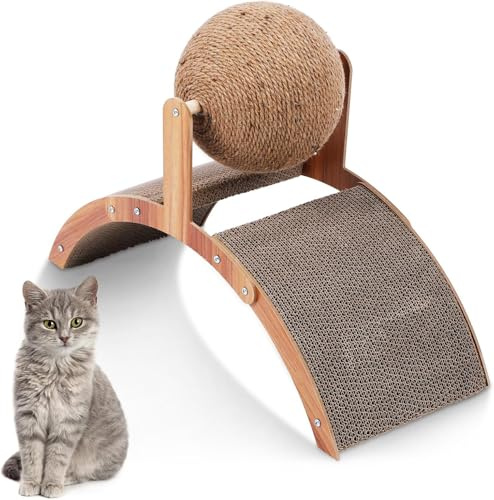 kratzbrett kratzbretter mit Ballspielzeug 55x23cm,kratzpappe für Katzen,Kratzmatte Katze, Katzen Kratzmöbel aus hochwertiger Karton,kratzbrett Katze Groß, natürliche Katzenkratzbretter