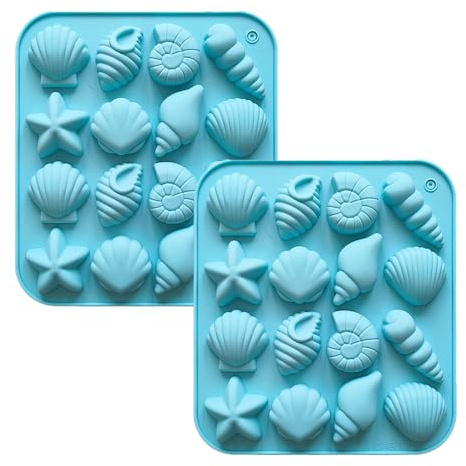 2-Pack Silicone Molds ,clay moulds,Starfish, Turtle, Conch & Shell Designs , Perfect for Chocolate, Candy Making & Polymer Clay Crafts ,Ideal for Ocean-Themed Baking Decorations & DIY Projects