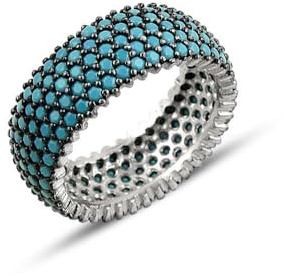 SALIA BIJOUX Bague femme argent - Bague d'éternité ornée de Turquoises, Argent 925 Rhodié Noir, Taille 50 à 57, Fait Main - Modèle LEVITHA (56)