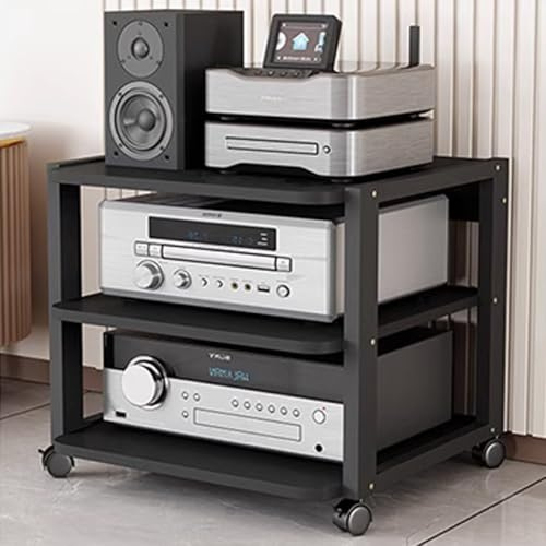 IMUNKT Medienständer HiFi Regal Audio Rack Beweglicher Schwarz Medienschrank 3/4/5/6 Ebenen Spielekonsolen Aufbewahrungsschrank Für Plattenspieler & Stereoanlagen(3-Tier(48.5cm high))