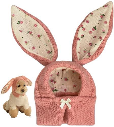Whyzsjnclg Hund Winterhut, Hundehut mit niedlichen Kaninchenohren, Warmer gestrickter Hund Winterhut, weicher elastischer Hund Snood Ohrverpackung, Hasenkostüm für Hunde und Katzen, Hund Snood