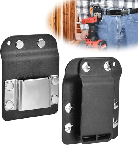 Drill Holder for Tool Belt, Up to 2 Belt, Clip-On Tool Belt Drill Holster Stainless Steel Hook Compatible with Impact Driver, Nailer