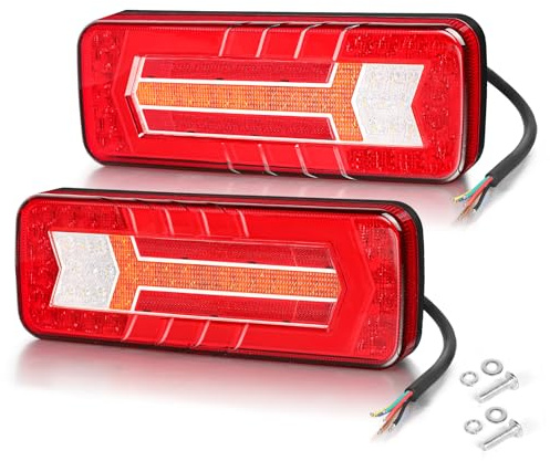 Yuanjoy 2 piezas remolque luces traseras, IP67 12 V/24 V super brillante impermeable indicador freno marcha atrás luz antiniebla reflector lámpara para remolque, camión, caravana, furgoneta, tractor