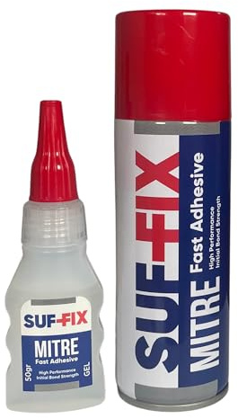 SUF-FIX Mitre Two-Part Bonding Kit – Adhesive Spray & Gel | Glue & Activator | 50g Adhesive 200ml Activator Spray | Instant Gluing | Fast Adhesives Kit for Wood, Glass, Plastic, Leather & Metals