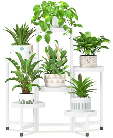 iDavosic.ly Support pliable à 6 niveaux pour plantes d'intérieur et d'extérieur avec plateau en plastique, étagère d'angle pour fleurs, étagère d'angle en métal pour orchidées pour terrasse, porche