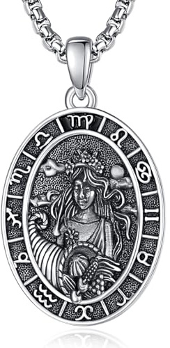 ADMETUS 12 stjärntecken halsband silver 925 stjärntecken hänge smycken oval stjärntecken konstellation kedja gåvor för män med 2,5 mm 50 cm + 2 tum rolokedjor, Sterlingsilver, Ingen ädelsten