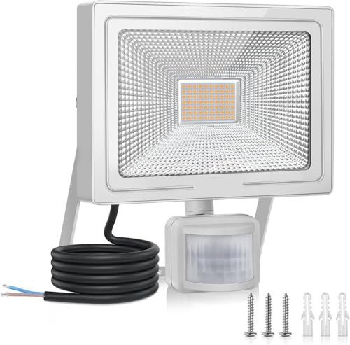 MEIHUA Led Strahler mit Bewegungsmelder Außen, 60W Superhell LED Fluter mit Sensor 5200LM Außenleuchte IP66 Wasserdicht Scheinwerfer 2700K Warm Weiß Aussenlampe für Garten Garage Hof Wand