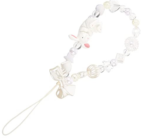 DIYEAH Dragonne De Téléphone Perlée Breloque Lapin Fille Femme, Chaîne Antidérapante Légère, Cordon De Poignet En Perles, Accessoire Mode Petite Lanière Rose