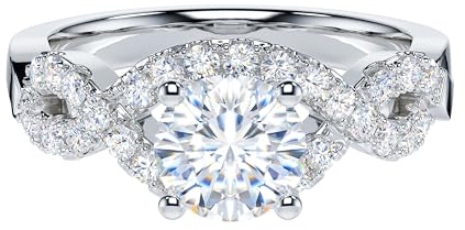 1CT Genuine Moissanite Sterling Silver Luxury Vintage Infinity Twisted Vine Engagement Ring Halo Bridal Ring (N)