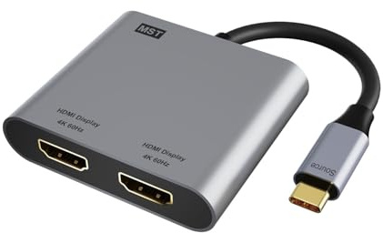 USB C to Dual HDMI Adapter 4K@60hz, Type C to HDMI Splitter for Dual Monitors, USB C Hub Extend Display for MacBook Air/Pro, XPS, More Laptops with Thunderbolt 3/4 Ports