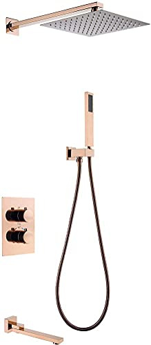 Kitchen Faucet Embedded Shower Faucet with Thermostat, Rose Gold Shower Faucet System Mixer 8-10\