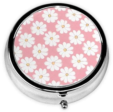 White Chrysanthemum Texture Chart3 Compartment Pillbox, A Portable Medicine Box That Holds Vitamins, &Medications, Fish Oil and Supplements.