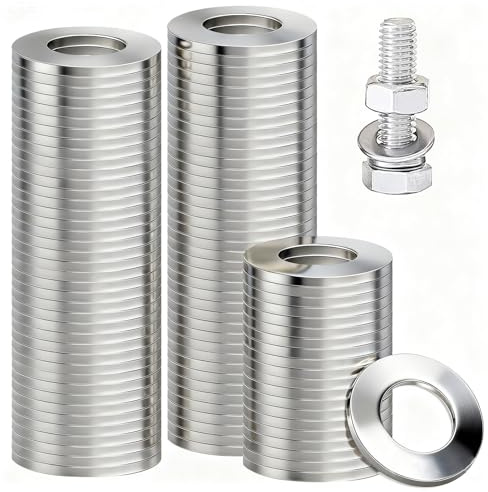 100 Pièces Rondelle M8, Rondelles Metal Plates en Acier Inoxydable 304 Rondelle Inox M8 pour Vis Boulons et Scellement Chimique Rondelles pour Gonds de Porte